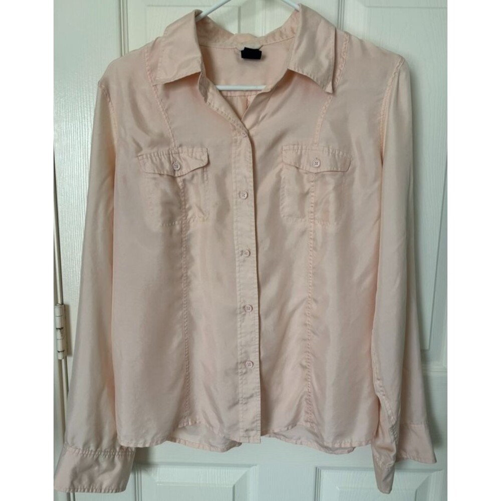 Vintage Gap Top Womens L Y2K Button Down 100% Silk Peach Blouse Minimalist